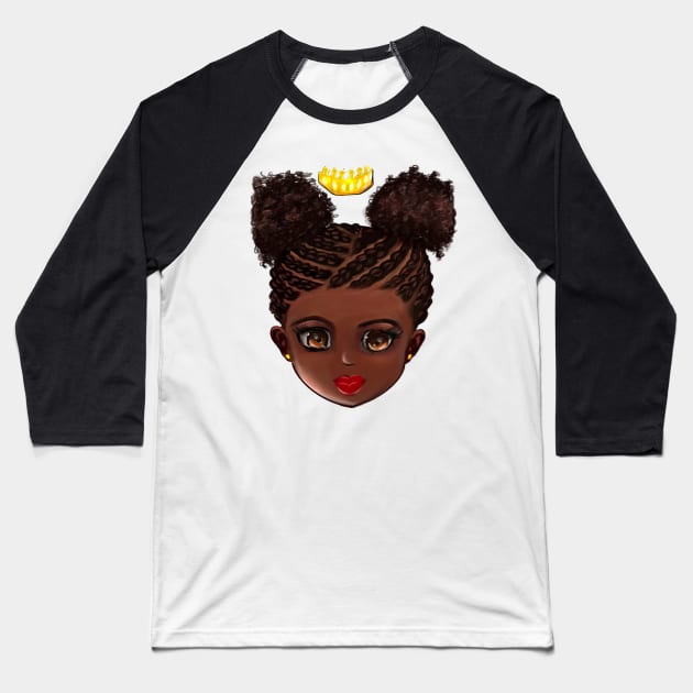 Princess in corn rows 002 - The very best Gifts for black girls 2022 beautiful black girl with Afro hair in puffs, brown eyes and dark brown skin. Black princess Baseball T-Shirt by Artonmytee